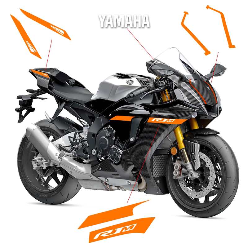 2020-2023 Yamaha YZF-R1M Full Body Graphics Decal Kit Blue Racing Motorcycle Stickers