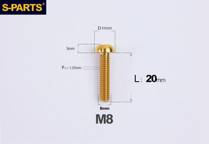 S-PARTS M8 A2 Series TC4 Titanium Bolts – Button Head Fasteners for Bicycle & E-Bike Upgrades