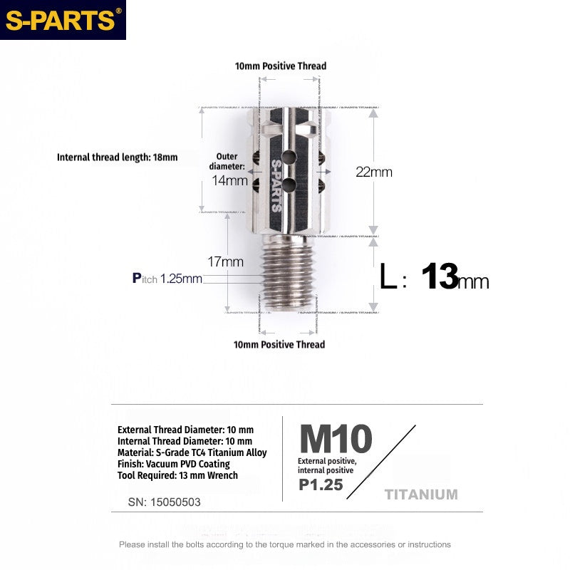 S-PARTS M10 to M10 Titanium Forward & Reverse Thread Motorcycle Mirror Adapter Bolt Upgrade