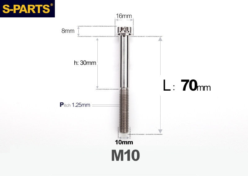 SPARTS M10 P1.25 A3 Series Standard Head Titanium Bolt | 650°C Forged | S-Grade TC4 | Motorcycle / E-Bike Upgrade