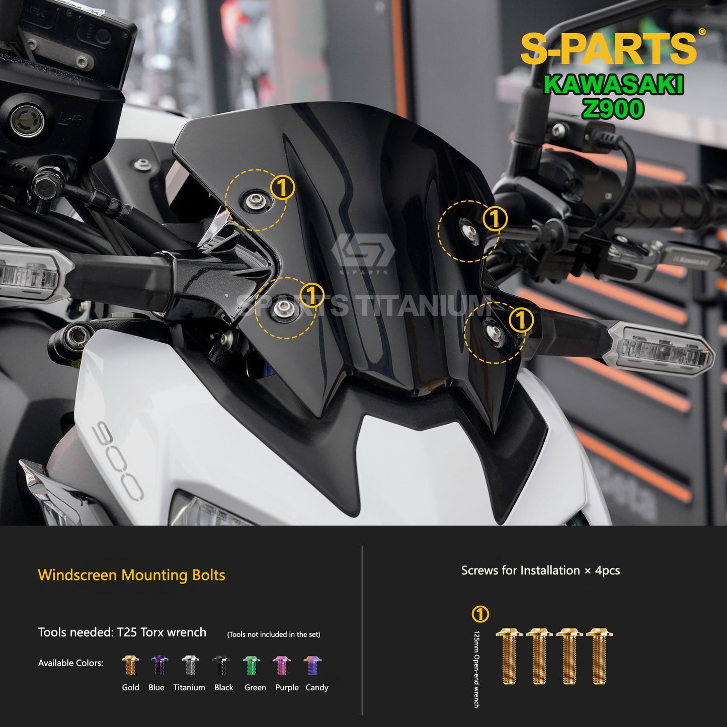 S-PARTS Titanium Fasteners Bodywork, Fairing & Footpeg Bolt Kit for Kawasaki Z900