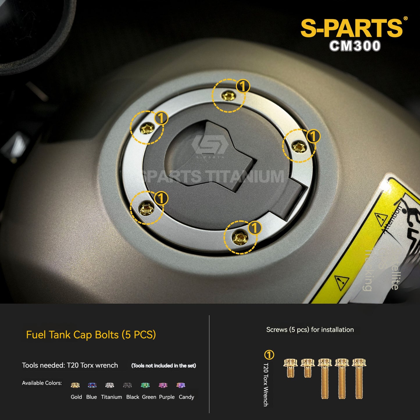 SPARTS Titanium Bodywork, Fuel Tank Cap & Radiator Guard Bolt Kit for Honda CM300 / Rebel 300 (15 Pcs)