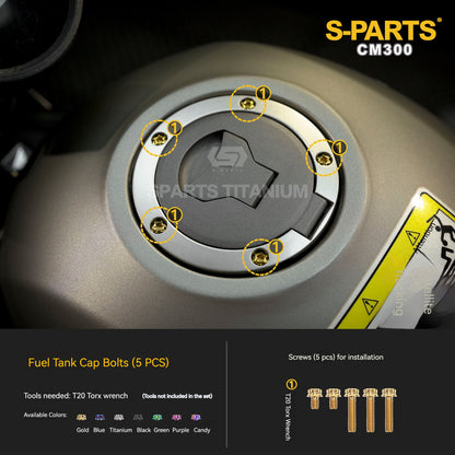 SPARTS Titanium Bodywork, Fuel Tank Cap & Radiator Guard Bolt Kit for Honda CM300 / Rebel 300 (15 Pcs)