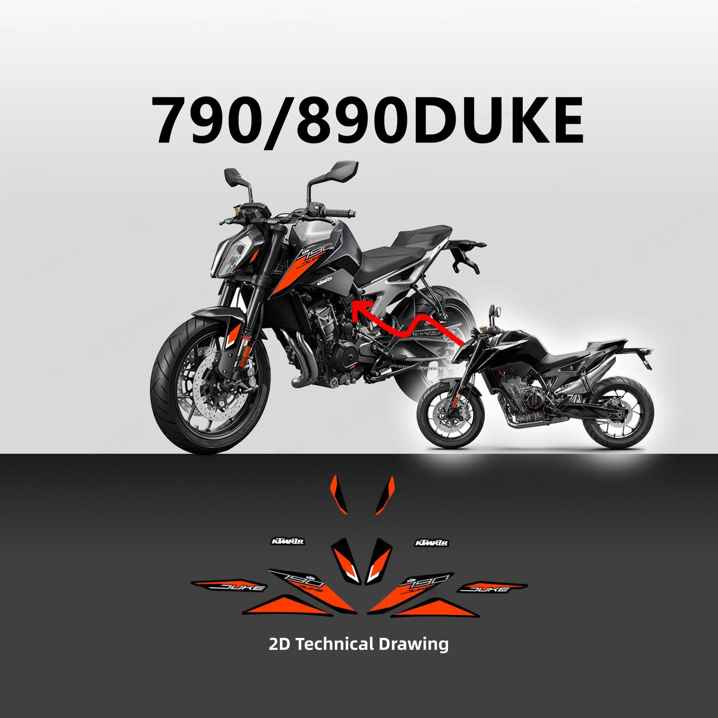 Factory Style Decal Sticker Kit for KTM DUKE 790 / 890 (2018-2022) - Gloss PVC Graphics Set
