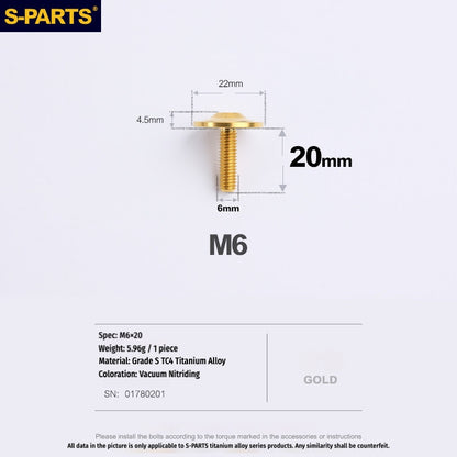 SPARTS Ducati Titanium Seat Bolt M6×20 | TC4 Grade 5 | Lightweight Motorcycle Upgrade
