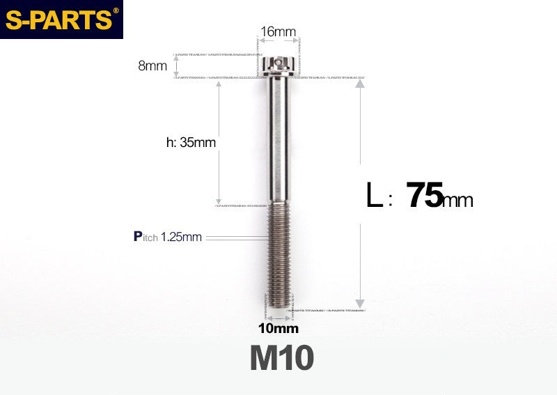 SPARTS M10 P1.25 A3 Series Standard Head Titanium Bolt | 650°C Forged | S-Grade TC4 | Motorcycle / E-Bike Upgrade