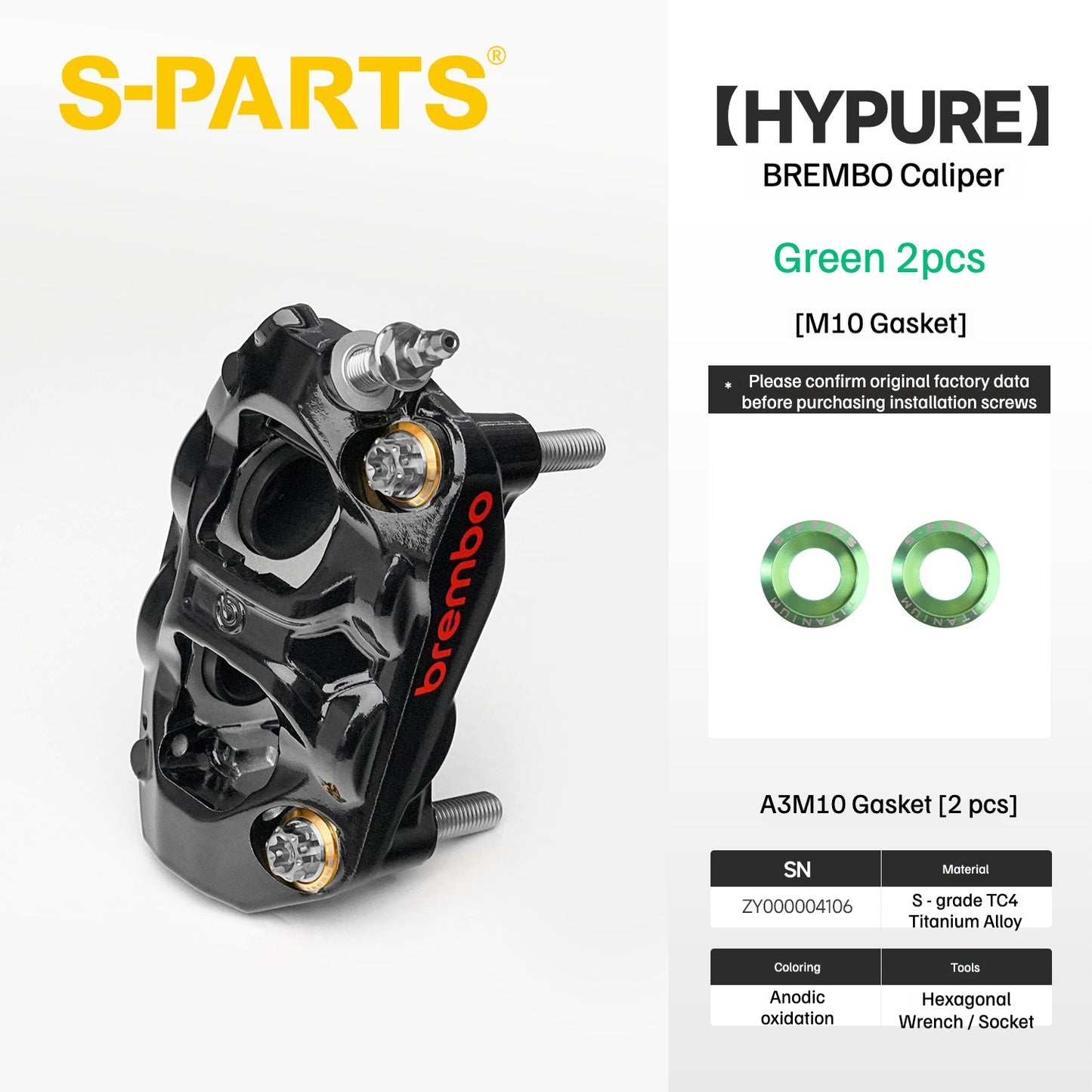 SPARTS Titanium Bolt Kit Compatible with BREMBO HYPURE Caliper - Green