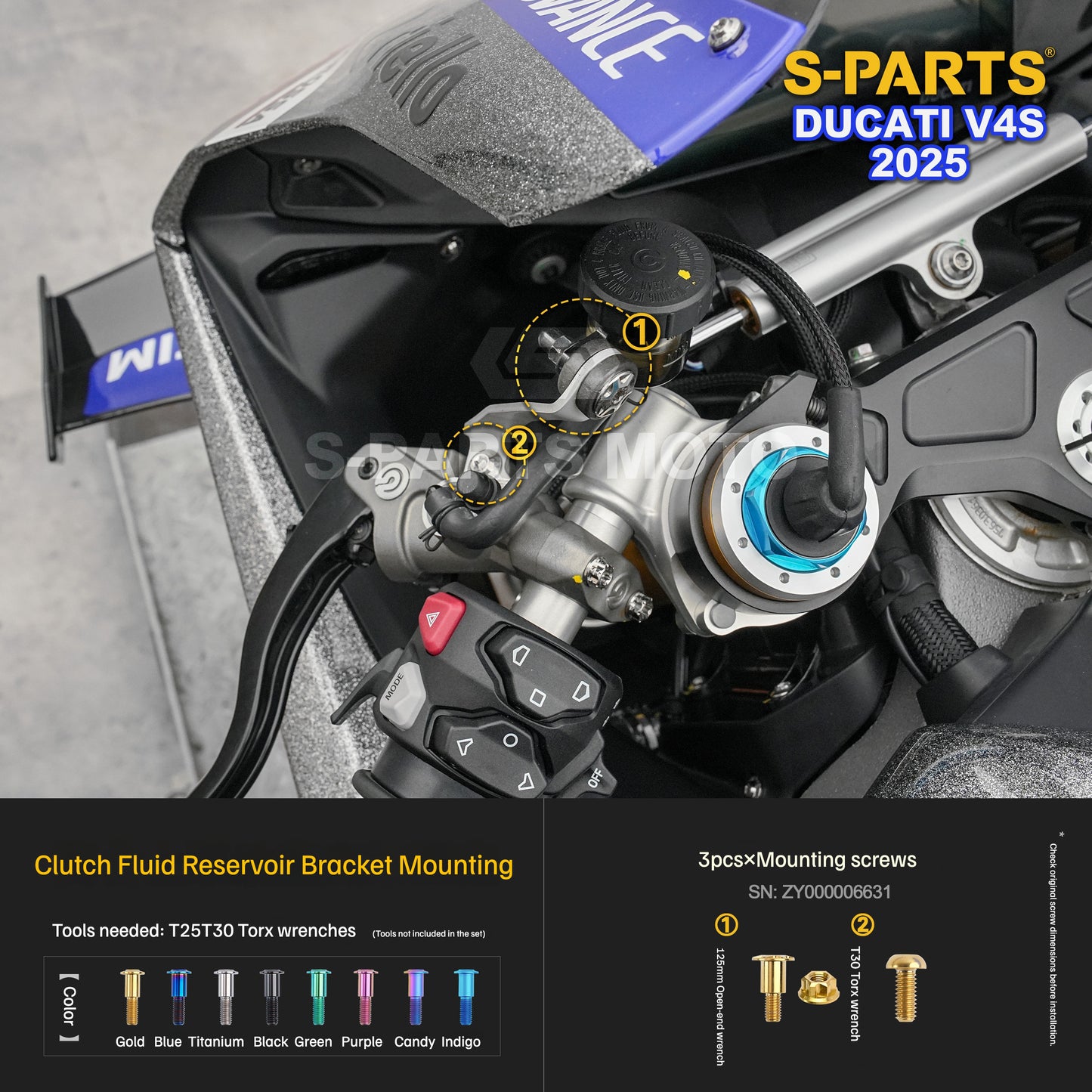 S-PARTS Titanium Front Fairing and Cockpit Fastener Kit for Ducati Panigale V4S 2025