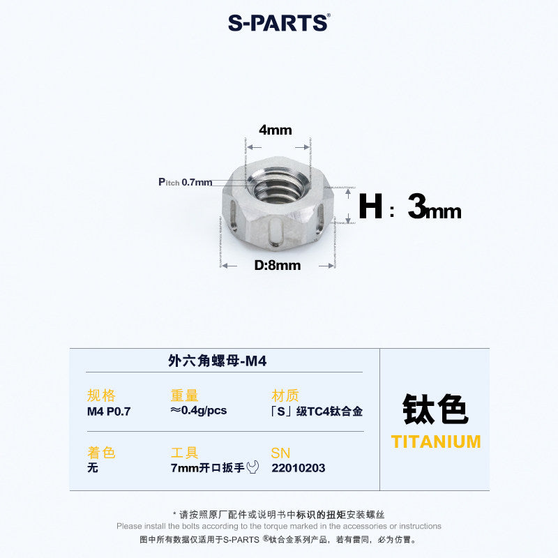 SPARTS Titanium Grade Titanium Alloy Hex Nuts – TC4 Motorcycle Locking & Fastening Nuts M5 M6 M8 M10 M12
