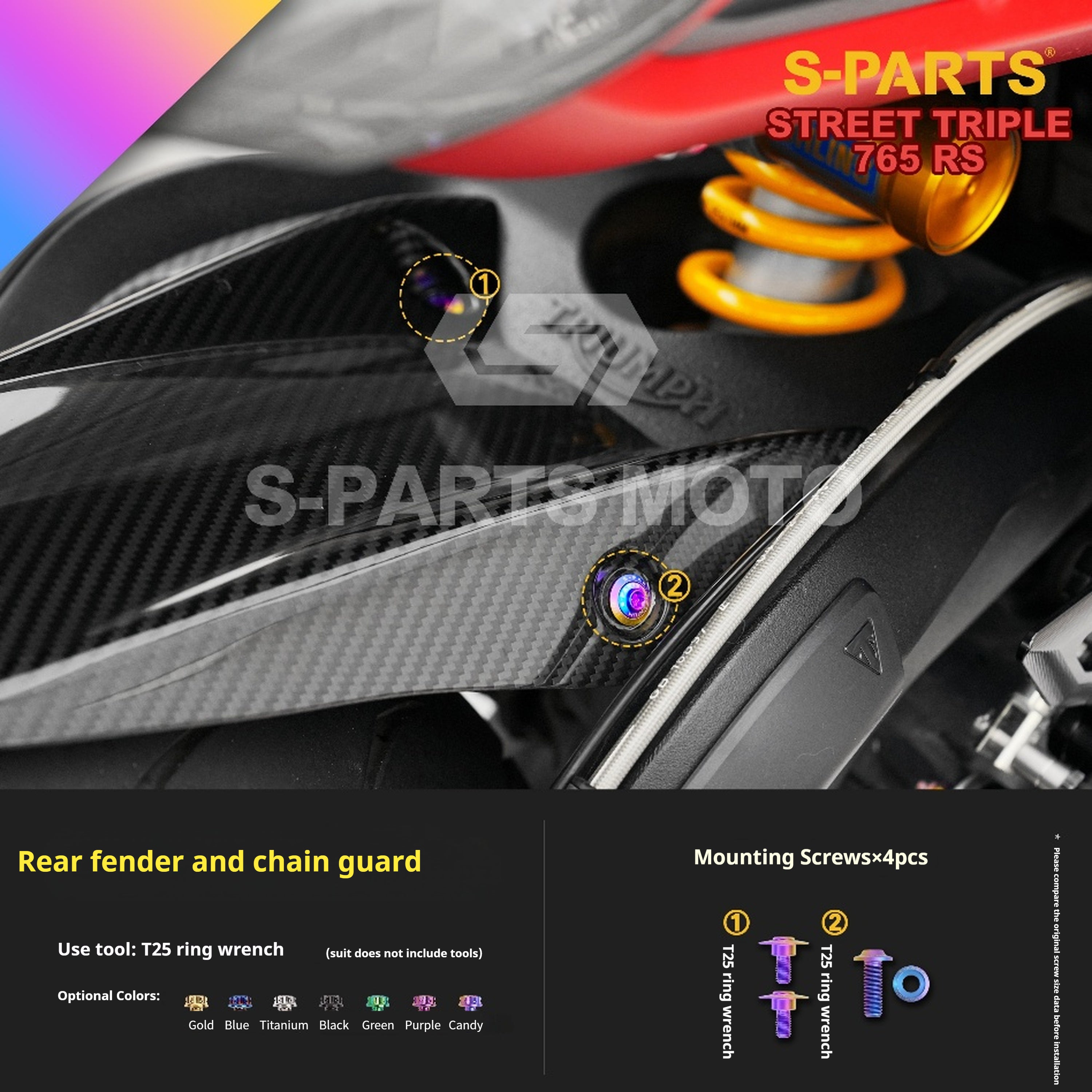 SPARTS Titanium Screw Set for Triumph Street Triple RS – Custom Candy Color & CNC Titanium Upgrade Kit