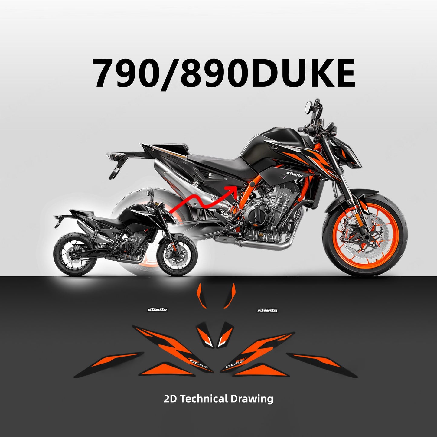 Factory Style Decal Sticker Kit for KTM DUKE 790 / 890 (2018-2022) - Gloss PVC Graphics Set