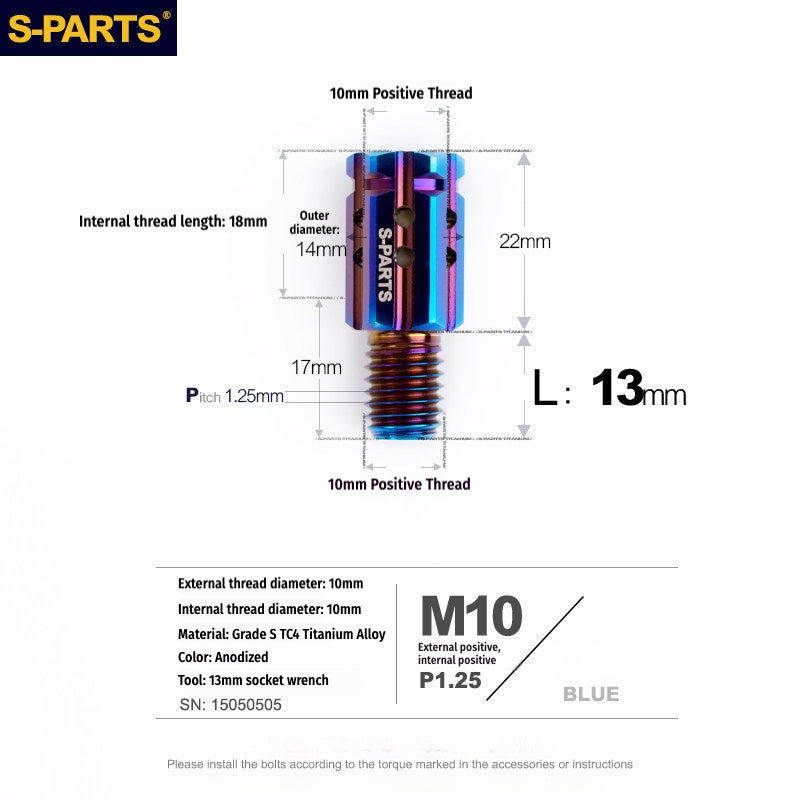 S-PARTS M10 to M10 Titanium Forward & Reverse Thread Motorcycle Mirror Adapter Bolt Upgrade