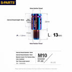 S-PARTS M10 to M10 Titanium Forward & Reverse Thread Motorcycle Mirror Adapter Bolt Upgrade