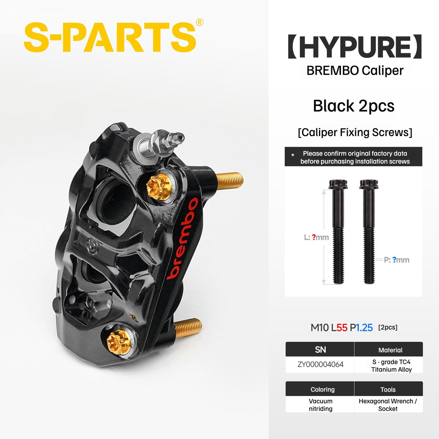 SPARTS Titanium Bolt Kit Compatible with BREMBO HYPURE Caliper - Black
