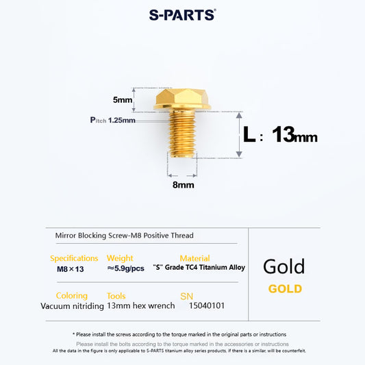 SPARTS Titanium Rearview Mirror Plug Screws M8/M10 – Left/Right Thread, Lightweight for Motorcycles