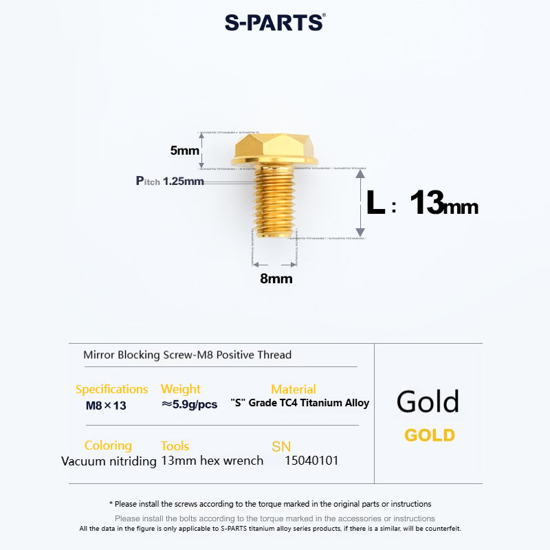 SPARTS Titanium Mirror Block-Off Bolts · M8/M10 Positive & Reverse Thread · Lightweight Motorcycle Plug Bolts