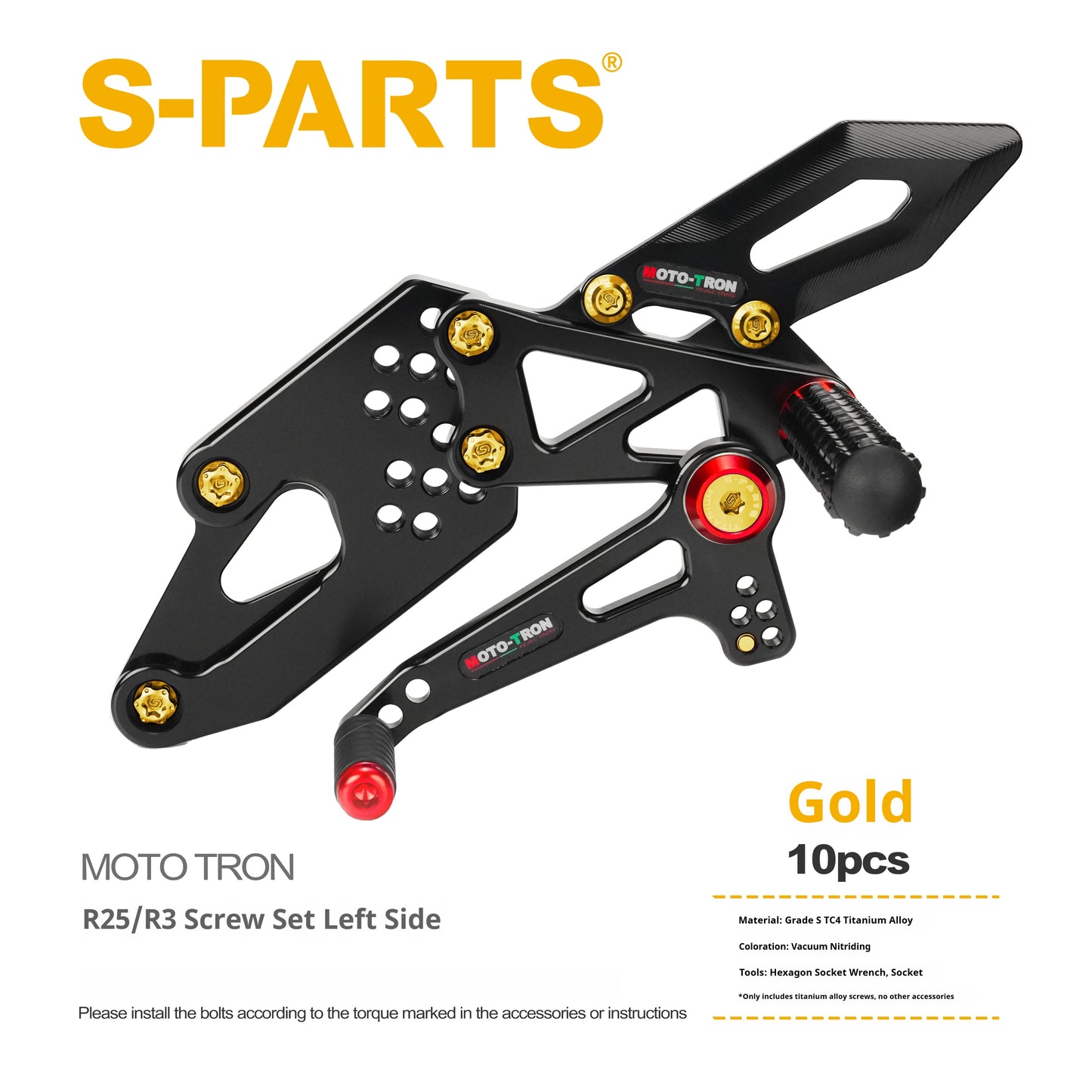 SPARTS R3/R25 MOTO TRON Raised Foot Pegs Titanium Alloy Screws Modification Kit for Yamaha