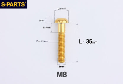 S-PARTS M8 A2 Series TC4 Titanium Bolts – Button Head Fasteners for Bicycle & E-Bike Upgrades