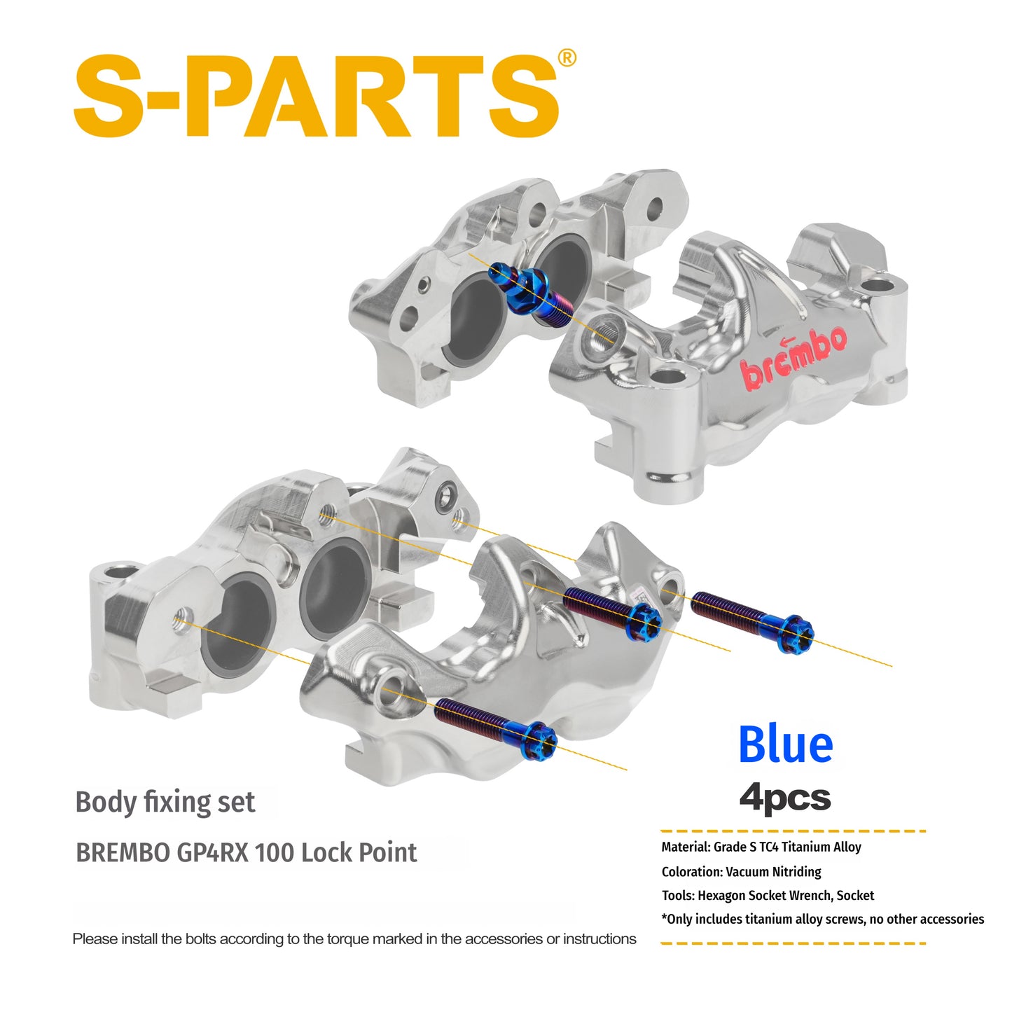 SPARTS Titanium Caliper Bolt Kit for BREMBO GP4 RX 100 | TC4 Titanium Brake Caliper Screws