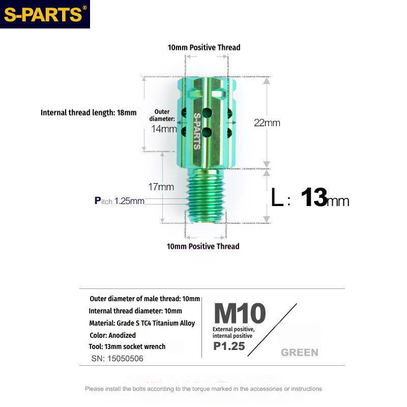 S-PARTS M10 to M10 Titanium Forward & Reverse Thread Motorcycle Mirror Adapter Bolt Upgrade