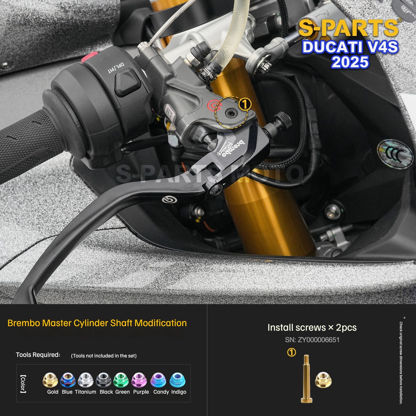 S-PARTS Titanium Front Fairing and Cockpit Fastener Kit for Ducati Panigale V4S 2025