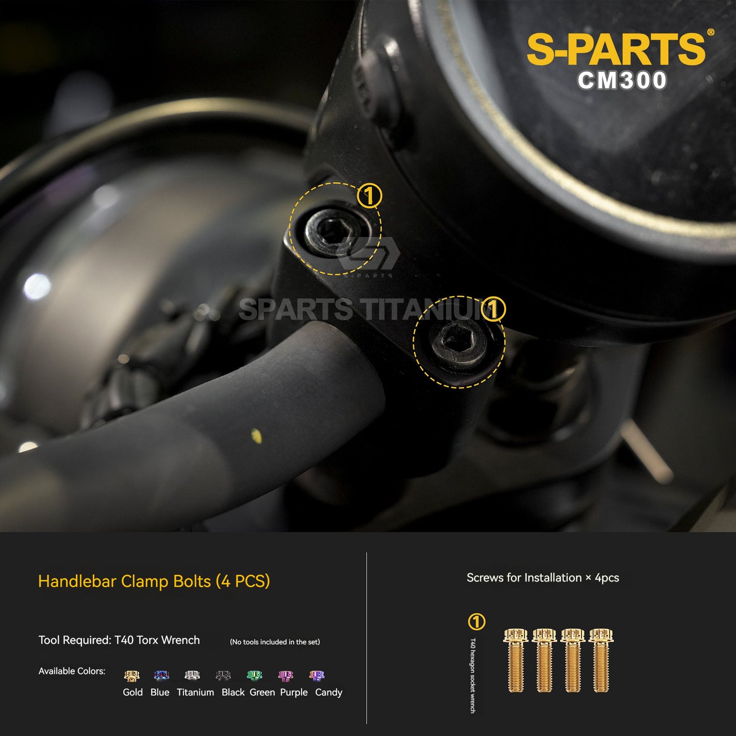 SPARTS Titanium Handlebar, Triple Tree & Suspension Bolt Kit for Honda CM300 / Rebel 300