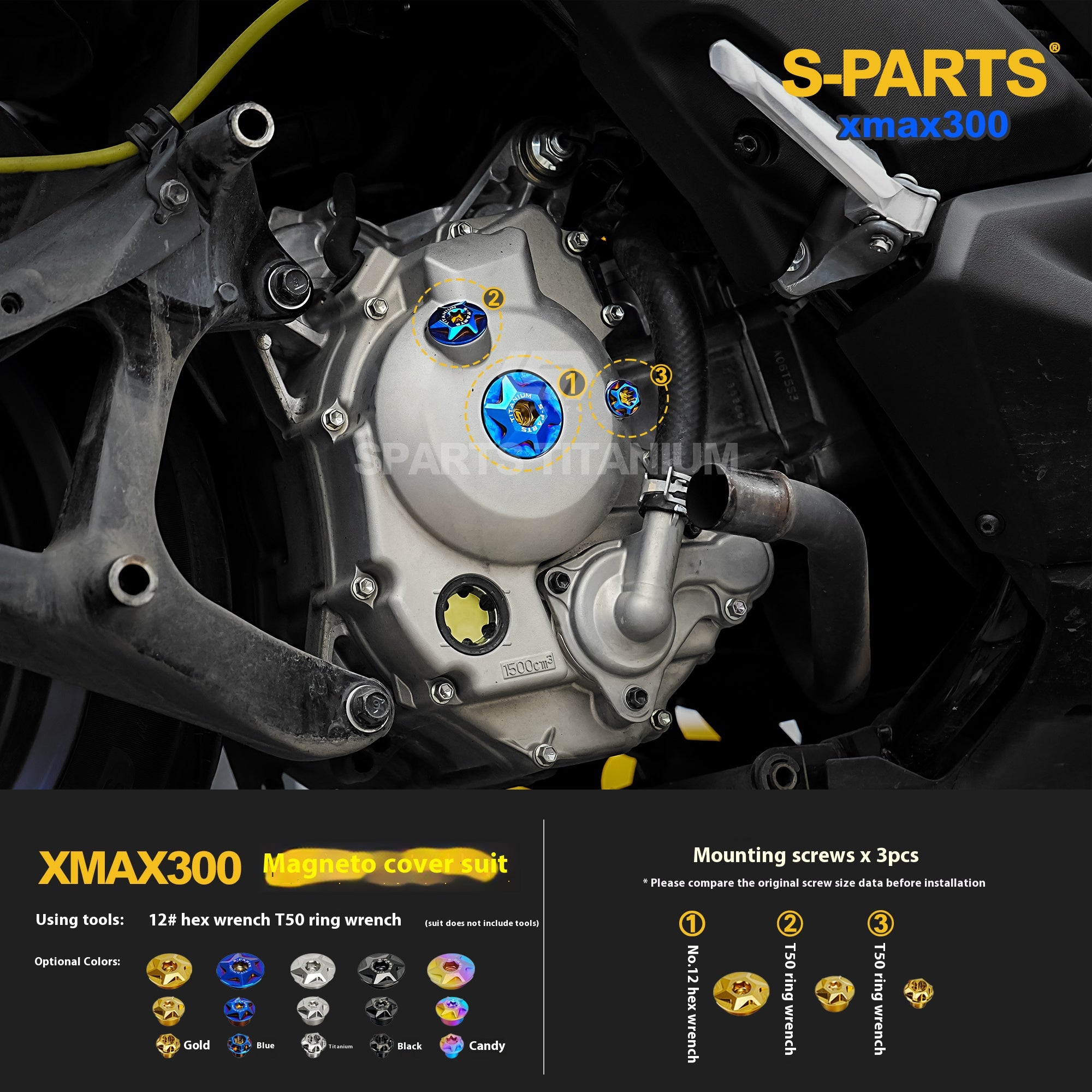 SPARTS Titanium Bolt Set for 2023 XMAX300 | Yamaha Motorcycle Titanium Bolt Upgrade