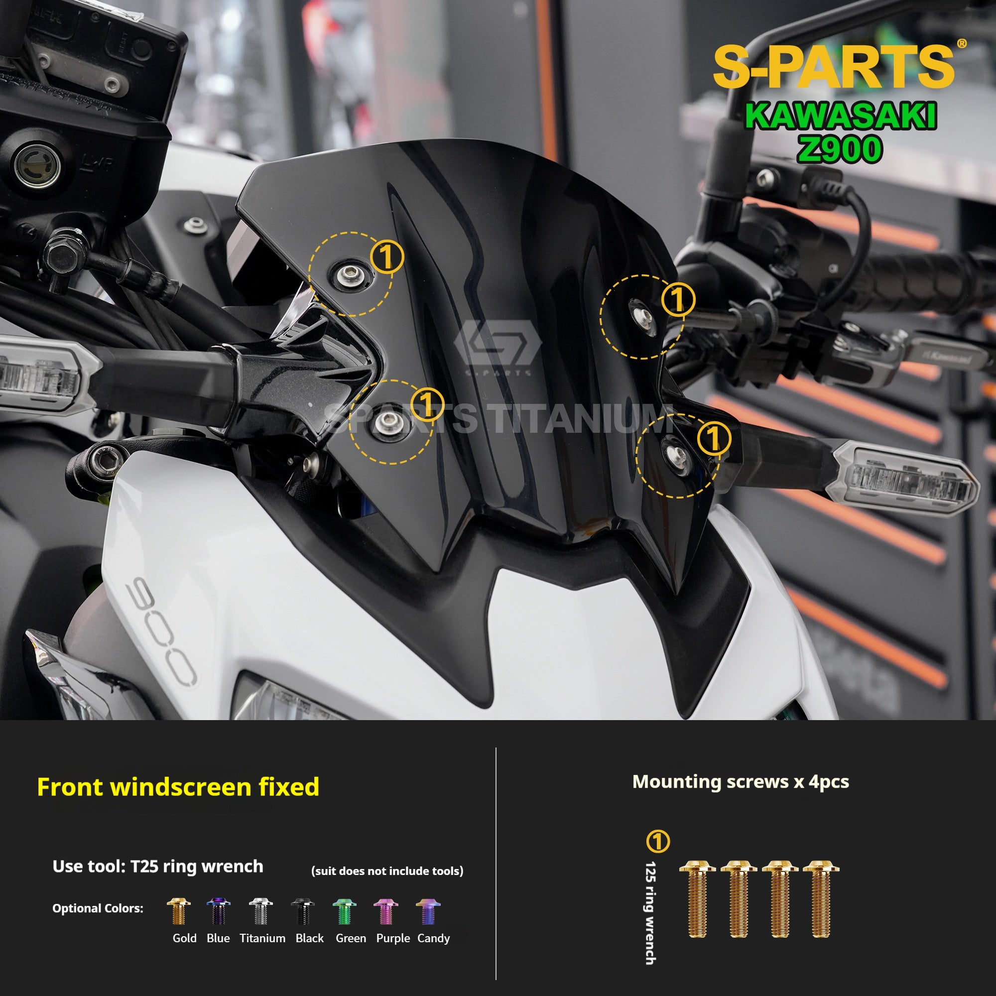 SPARTS TC4 Titanium Bolt Kit for Kawasaki Z900 2021 | Motorcycle Titanium Bolt Upgrade