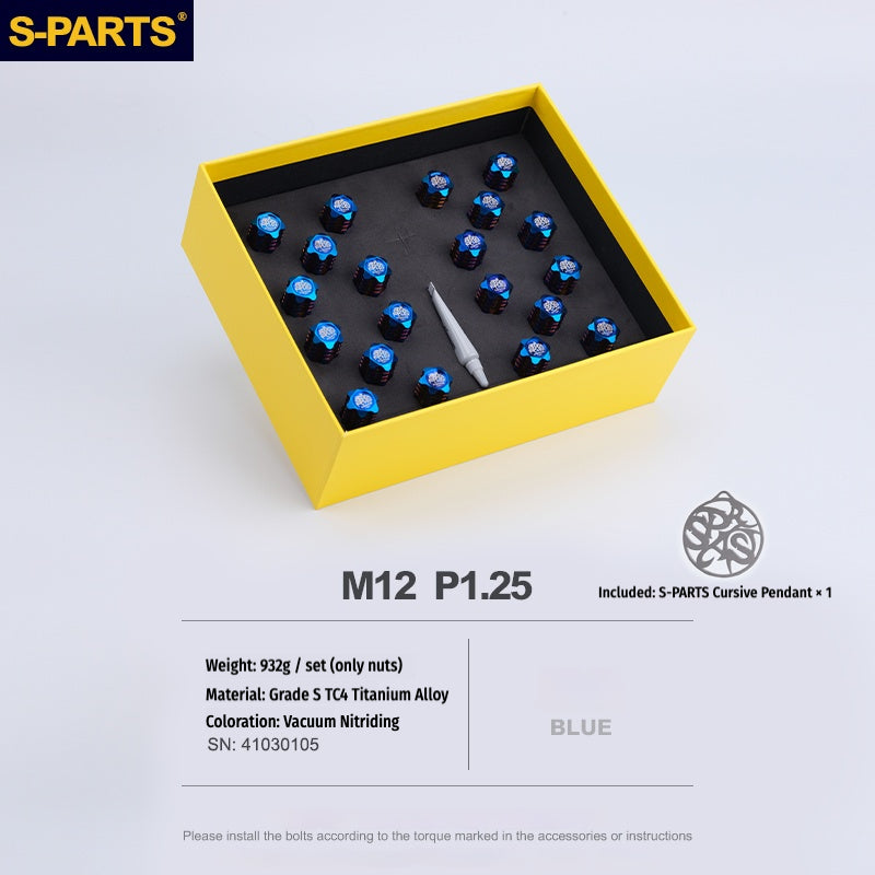 S-PARTS Titanium M12 Car Wheel Lug Nut Set, 20pcs