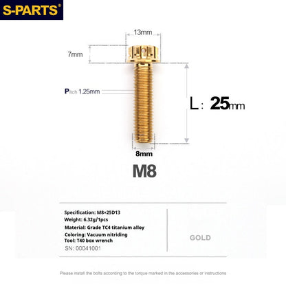SPARTS A3 Series Golden Titanium Screws M8 L10–120mm for Motorcycle, Bicycle & Car