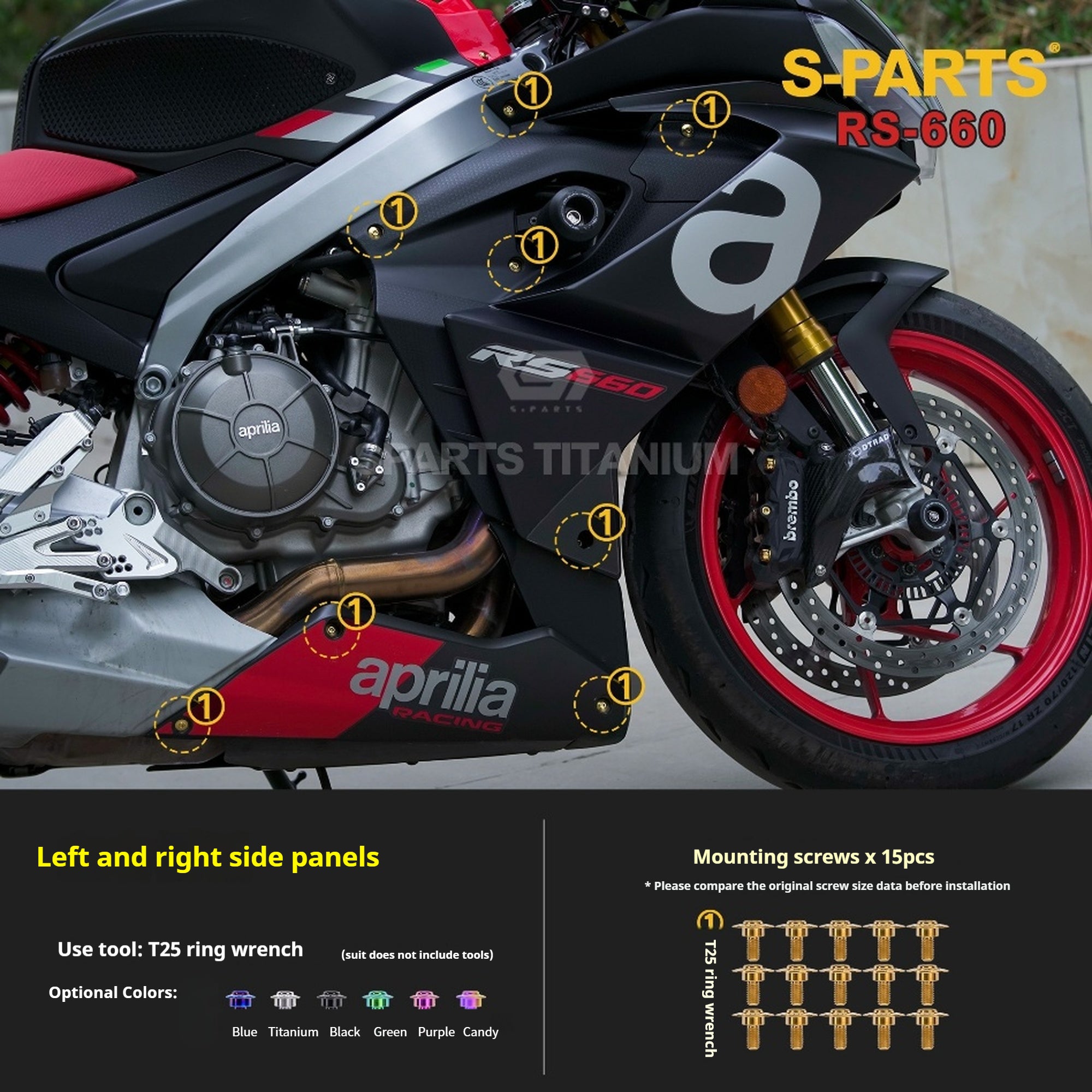 SPARTS Titanium Bolt Kit for Aprilia RS660 2021 – Custom Candy Color & CNC Titanium Upgrade Kit