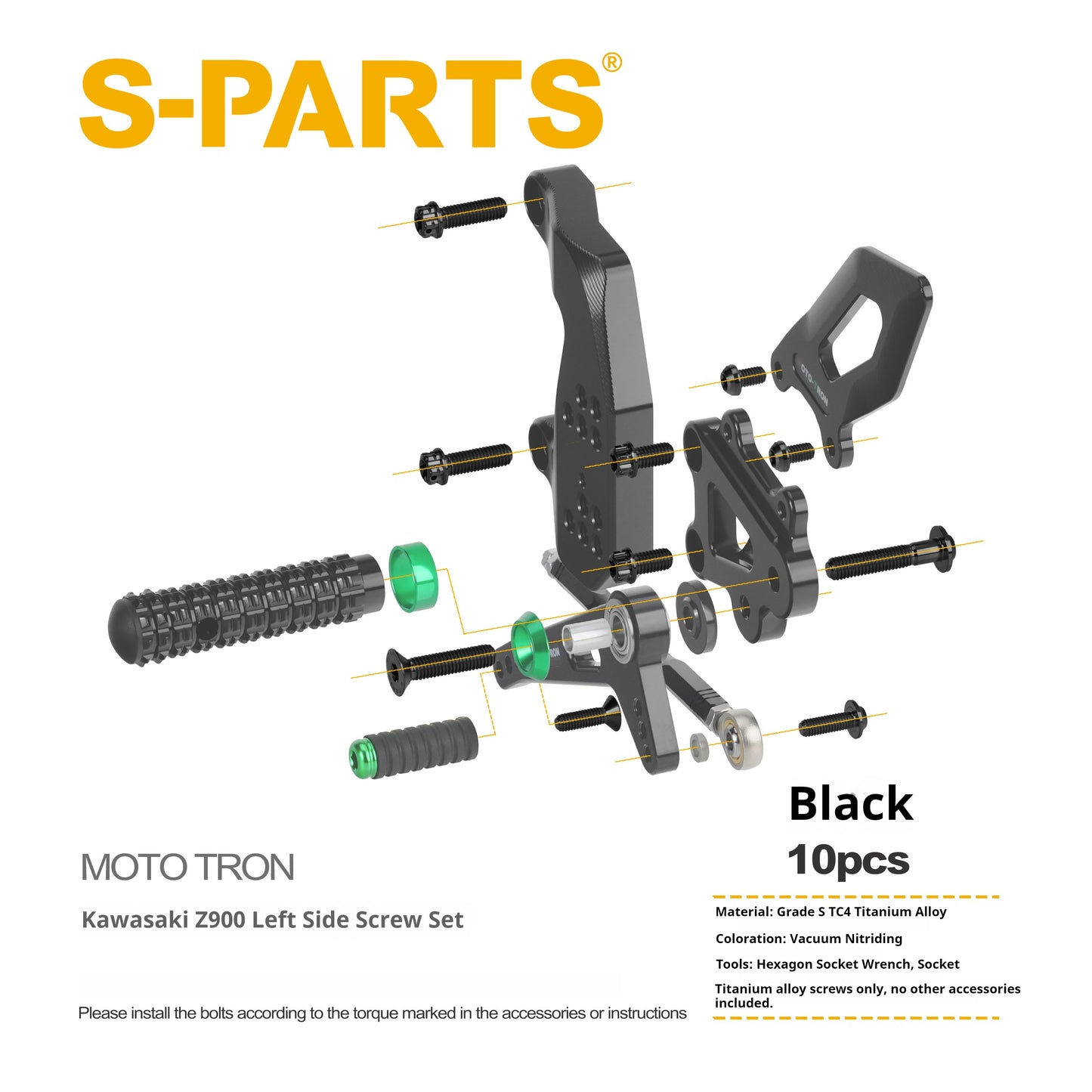 SPARTS Titanium Bolts for MOTO TRON Kawasaki Z900 Rearset Riser Upgrade Motorcycle Fasteners