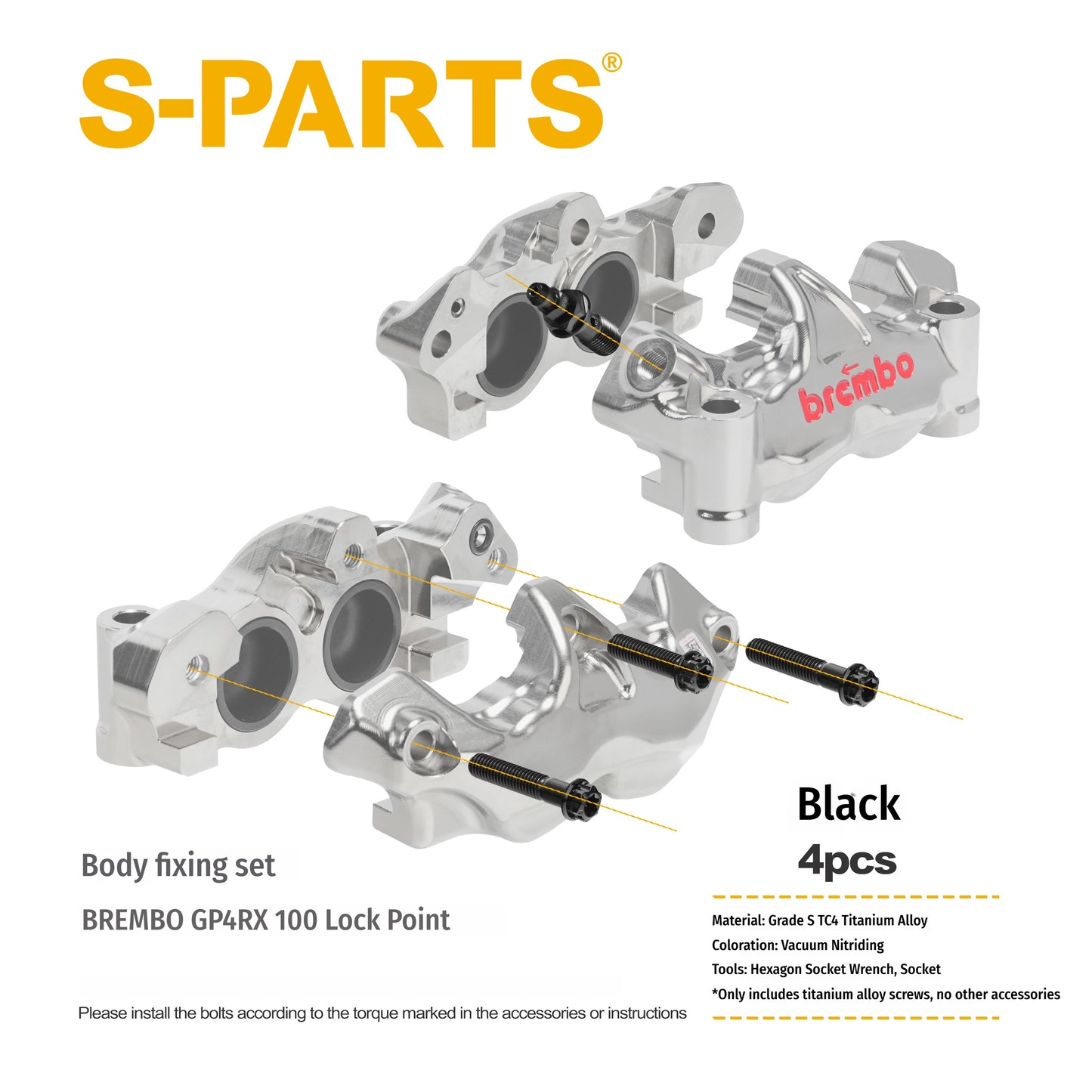 SPARTS Titanium Caliper Bolt Kit for BREMBO GP4 RX 100 | TC4 Titanium Brake Caliper Screws