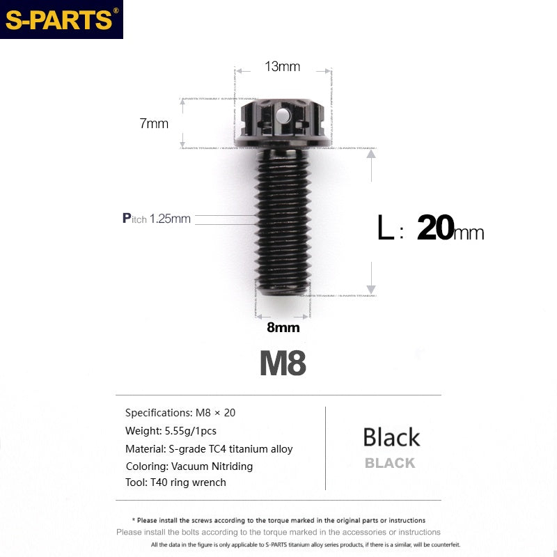 S‑PARTS A3 Series M8 Titanium Bolts｜Lightweight Ti‑6Al‑4V Fasteners for Motorcycles