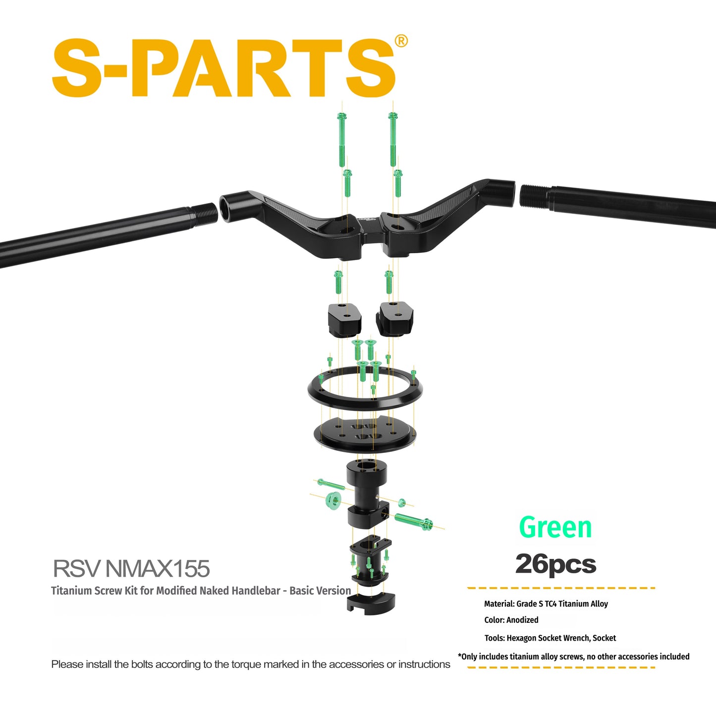 SPARTS RSV NMAX155 Handlebar Conversion Titanium Bolt Upgrade Fastener Kit