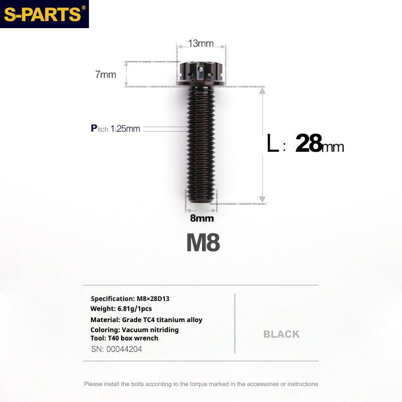S-PARTS A3 Series M8 Black Titanium Bolts | Motorcycle and Auto Lightweight Modification Obsidian Black L10-120mm