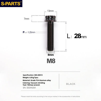 S-PARTS A3 Series M8 Black Titanium Bolts | Motorcycle and Auto Lightweight Modification Obsidian Black L10-120mm