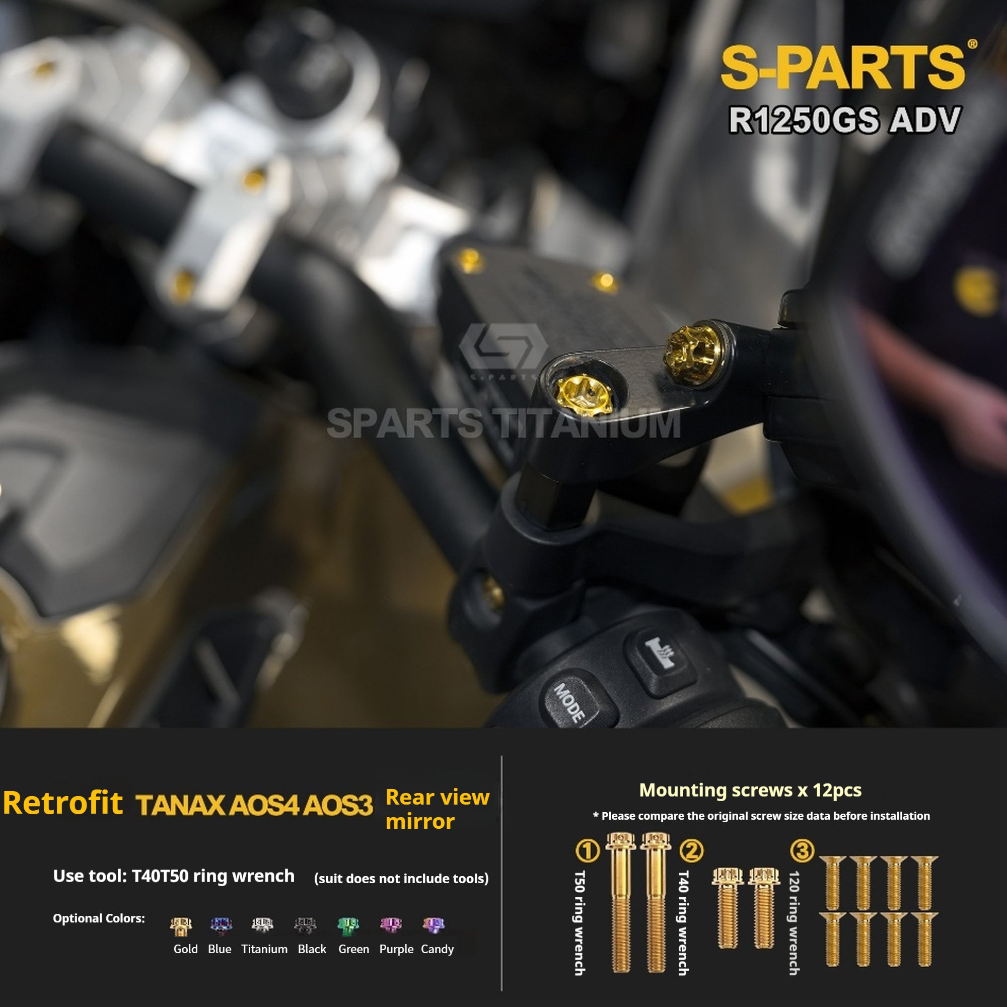 SPARTS Titanium Bolt Kit for BMW R 1250GS ADV – Custom Candy Color & CNC Titanium Upgrade Kit