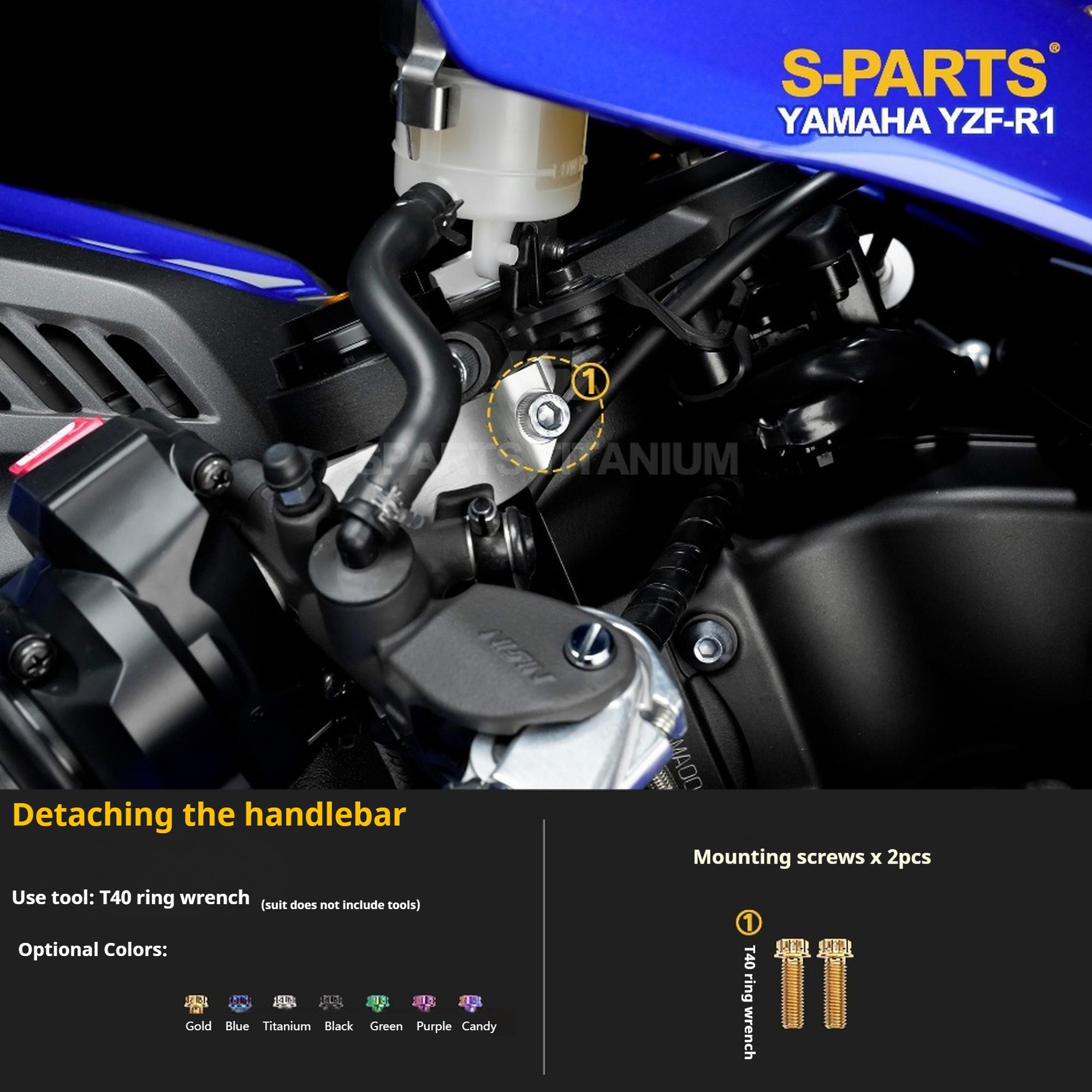 SPARTS Titanium Bolt Kit for Yamaha YZF-R1– Custom Candy Color & CNC Titanium Upgrade Kit- 1/2
