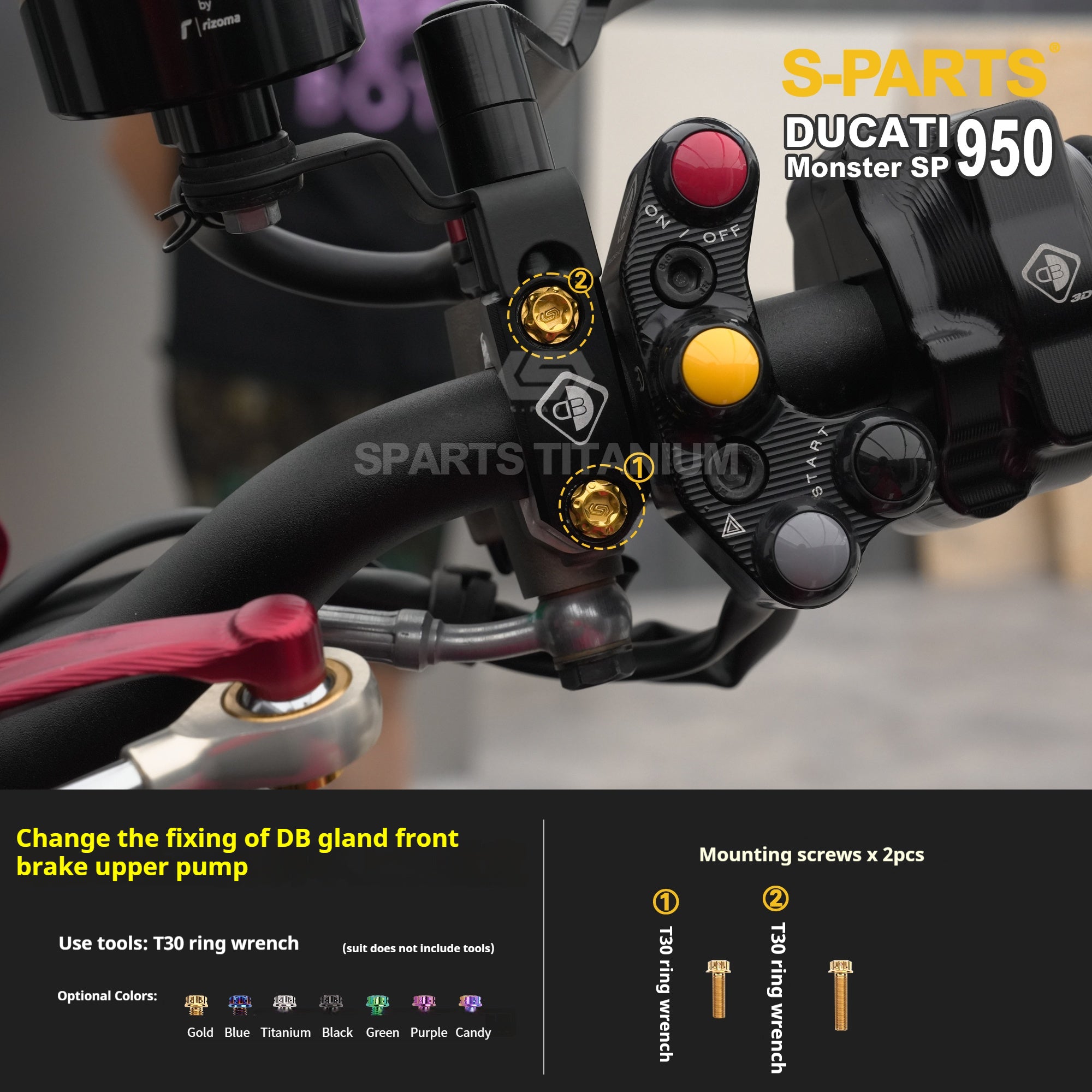 SPARTS Titanium Bolt Kit for Ducati New Monster SP 950 – Custom Candy Color & CNC Titanium Upgrade Kit