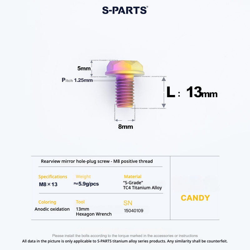 S-PARTS TC4 Titanium Mirror Plug Bolt M8 M10 RH/LH for Motorcycle