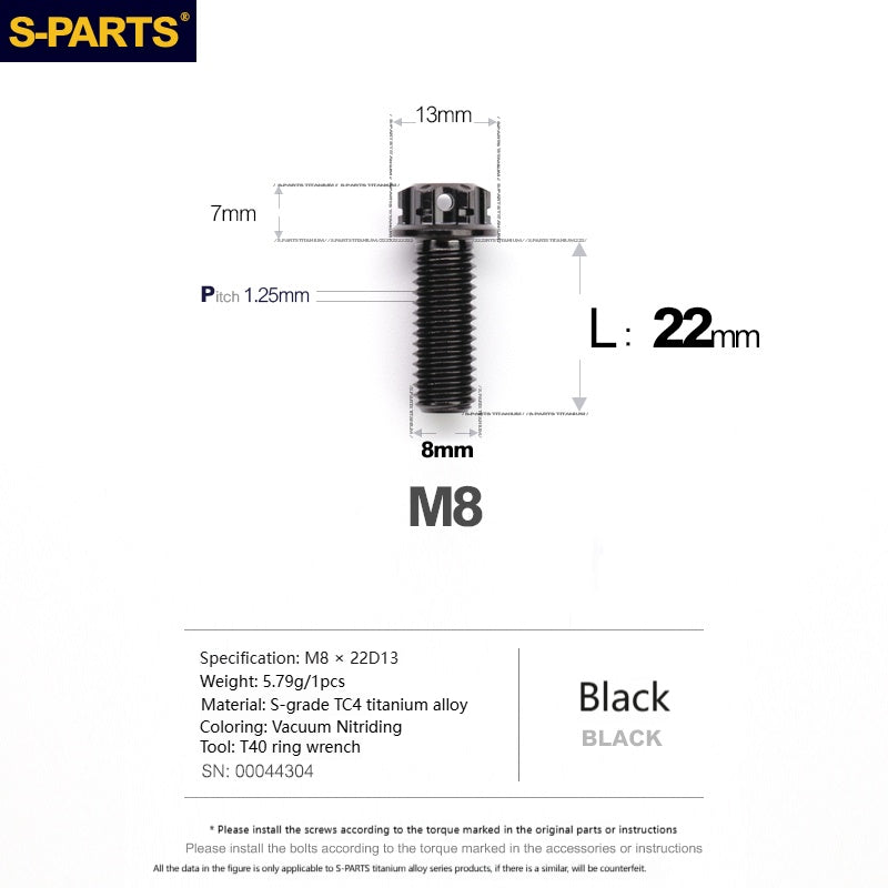 S‑PARTS A3 Series M8 Titanium Bolts｜Lightweight Ti‑6Al‑4V Fasteners for Motorcycles