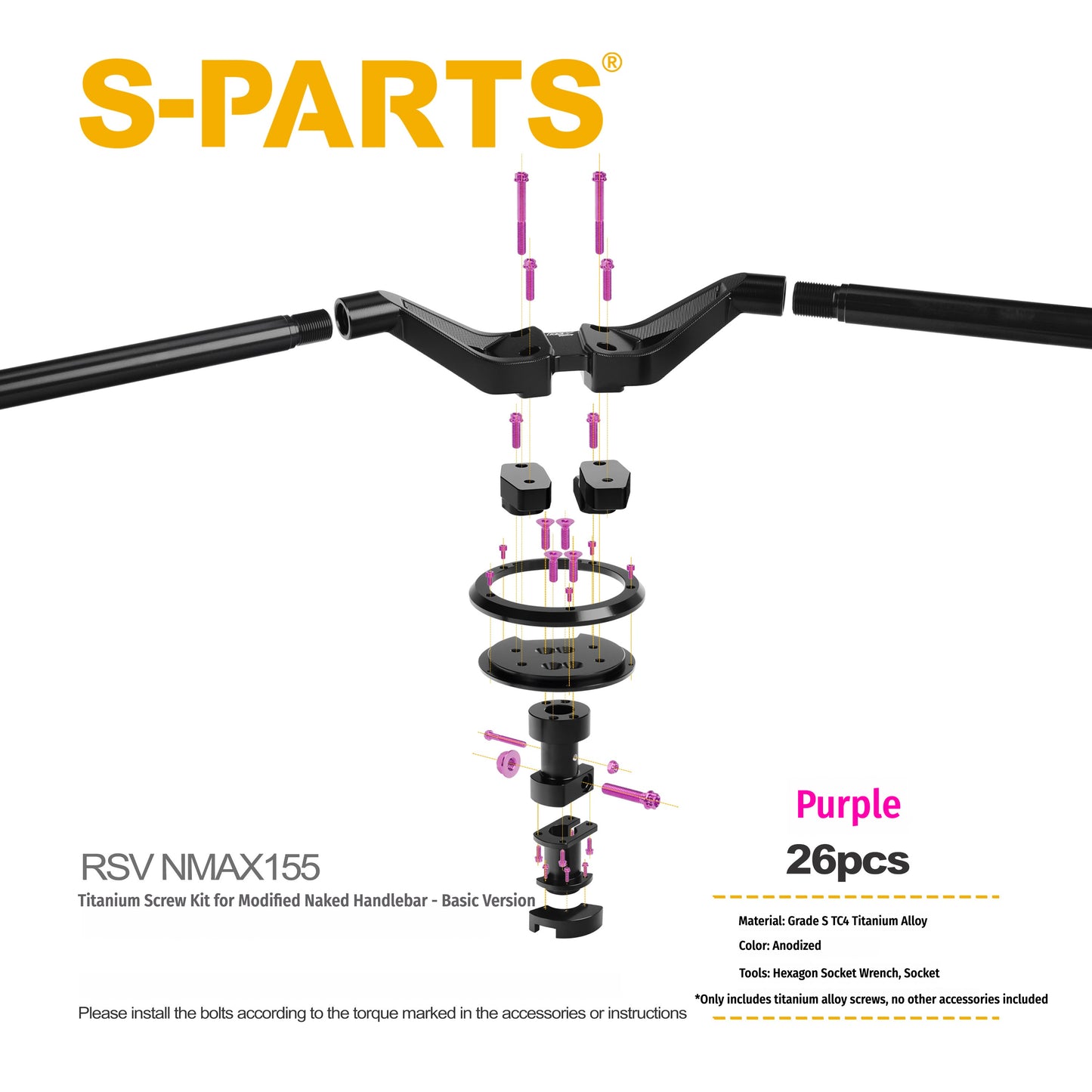 SPARTS RSV NMAX155 Handlebar Conversion Titanium Bolt Upgrade Fastener Kit