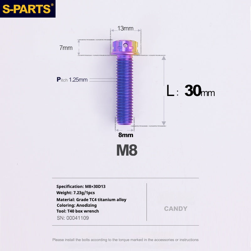SPARTS A3 Series Candy Color Titanium Screws M8 L10–120mm for Motorcycle Bicycle Car Modification