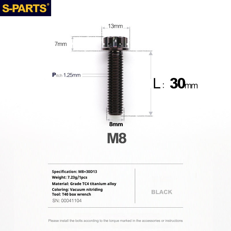 S-PARTS A3 Series M8 Black Titanium Bolts | Motorcycle and Auto Lightweight Modification Obsidian Black L10-120mm