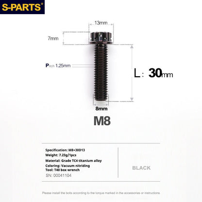 S-PARTS A3 Series M8 Black Titanium Bolts | Motorcycle and Auto Lightweight Modification Obsidian Black L10-120mm