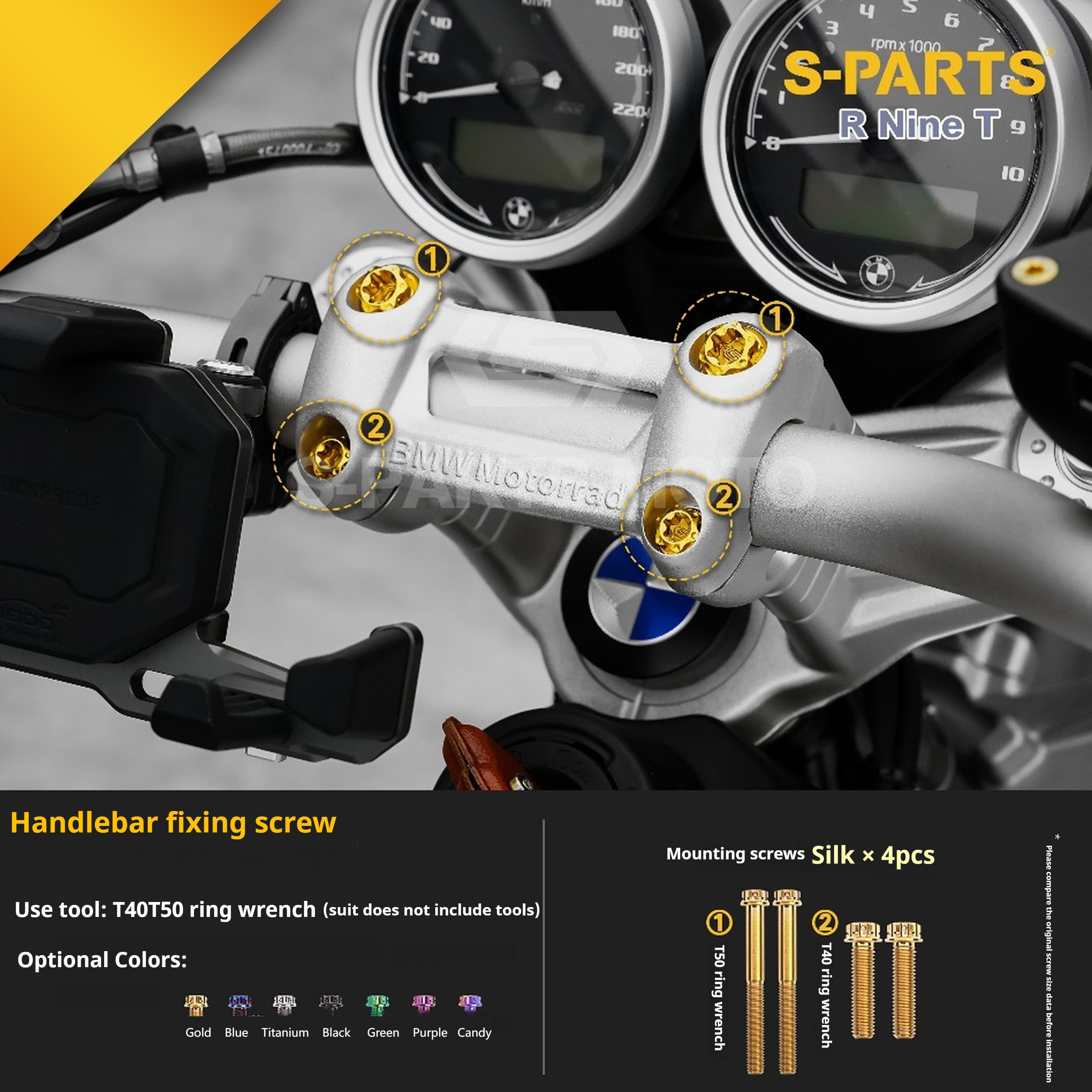 SPARTS BMW RnineT Titanium Alloy Motorcycle Bolt Upgrade Kit