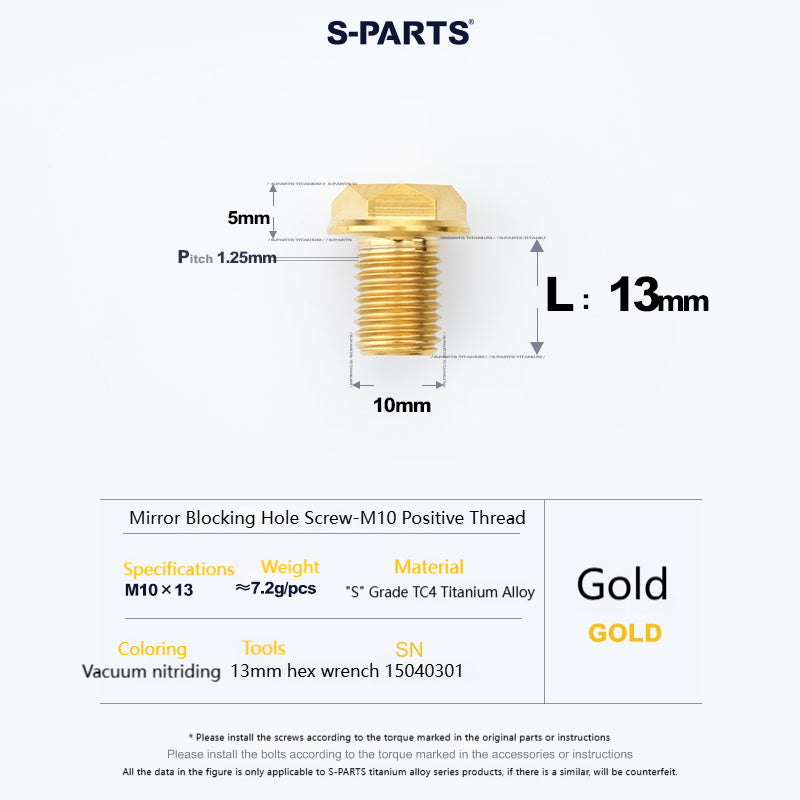 SPARTS Titanium Mirror Block-Off Bolts · M8/M10 Positive & Reverse Thread · Lightweight Motorcycle Plug Bolts