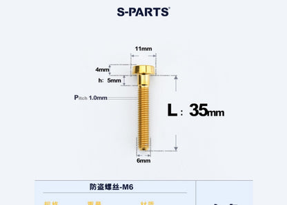 SPARTS M6 × L20-35 Titanium Anti-Theft Caliper Set Screws for Motorcycle 2-Piston Brake Calipers