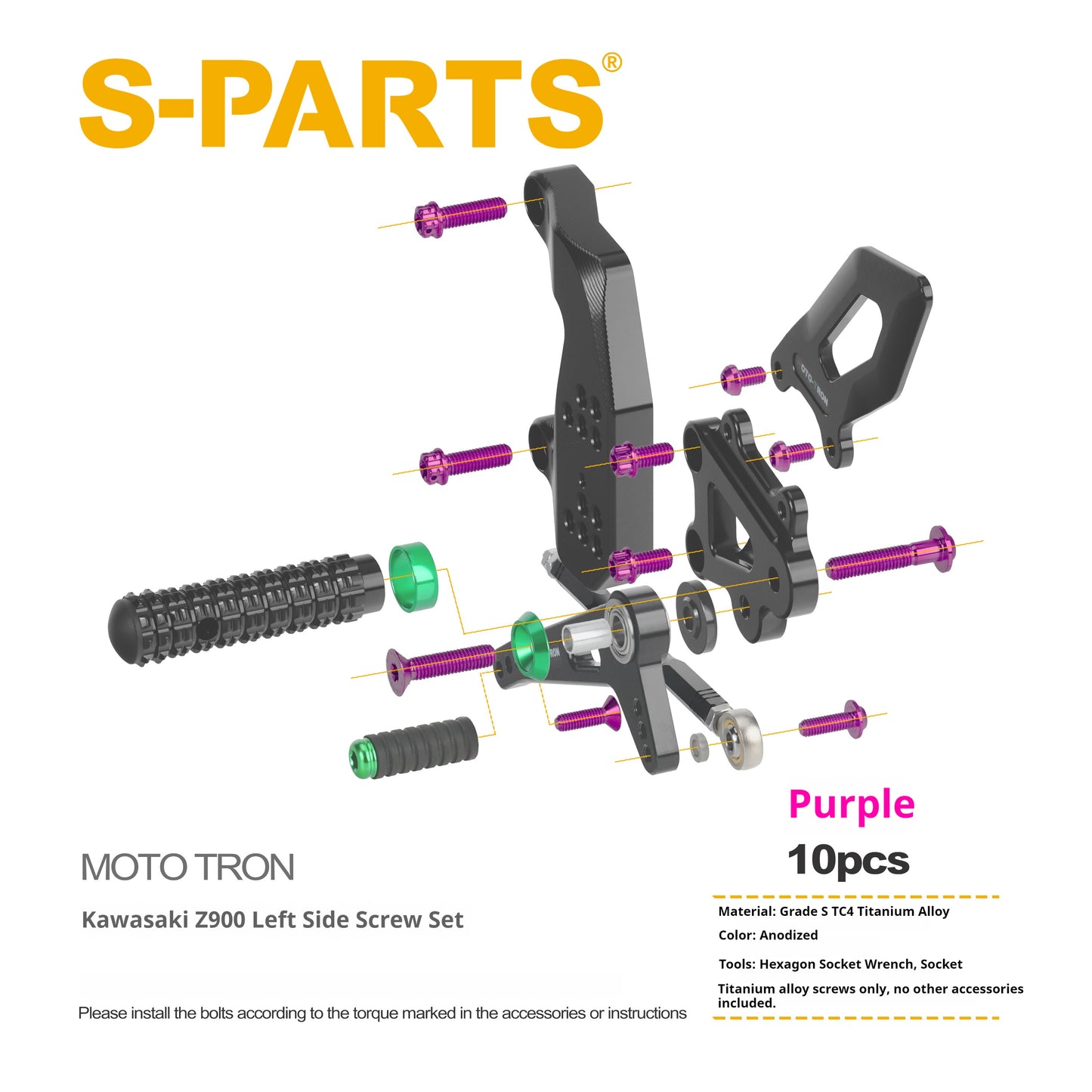 SPARTS Titanium Bolts for MOTO TRON Kawasaki Z900 Rearset Riser Upgrade Motorcycle Fasteners